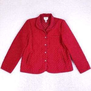 Talbots Petites‎ Quilted Jacket LP Red Diamond Button Front Stretch Classic Fall